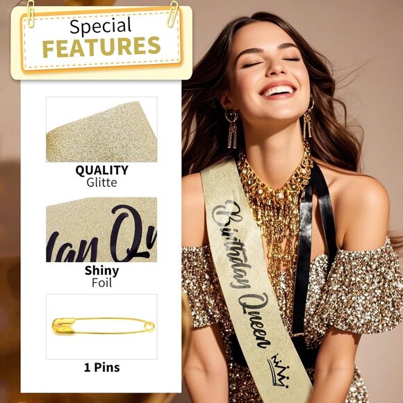 Birthday Queen Sash for Women Birthday Decorations for Girls Happy Birthday Part - Picture 5 of 7
